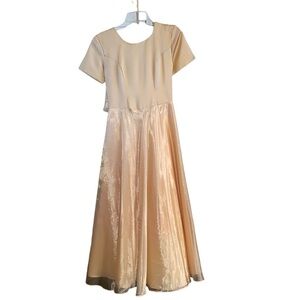 vintage gold formal tea length big tie back bow dress